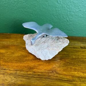 Hoselton Aluminum Flying Goose Figurine: MCM Metal Bird on Rock